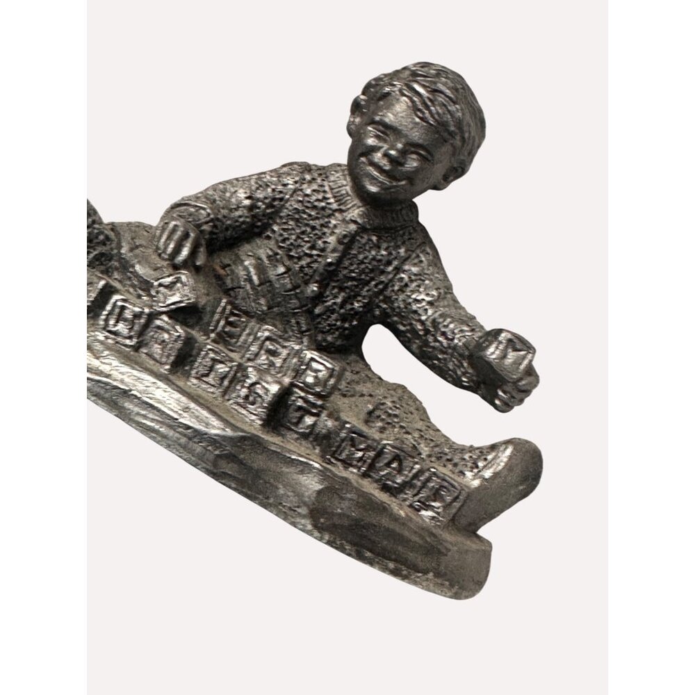 Michael Ricker Pewter Boy‎ With Blocks Figurine 2003 Collectible Sculpture